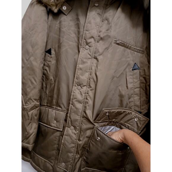 Fingerhut Arctic Parka Jacket Men's L Brown Hood Thermal Pockets Winter Gorpcore - Picture 7 of 16